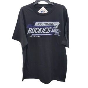 MLB Colorado‎ Rockies Baseball Black Distressed Graphic Tee NWT Adult Size XL